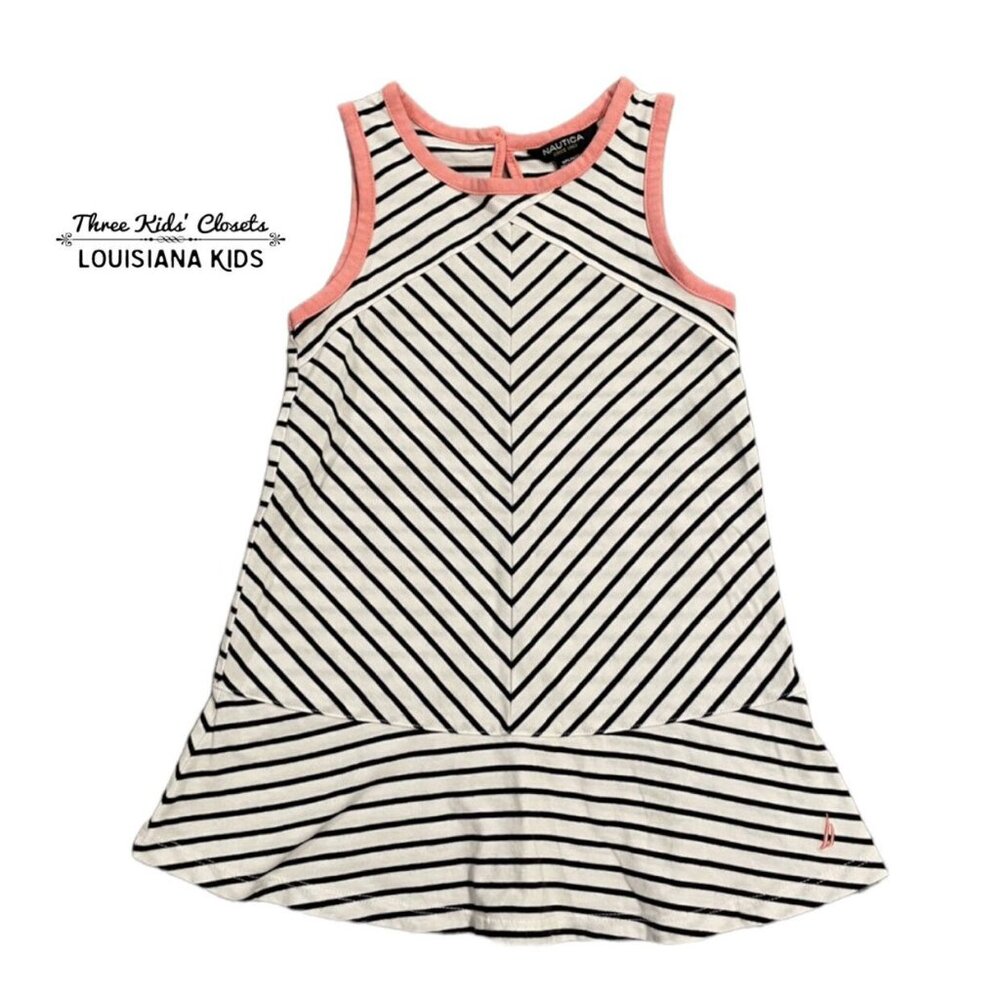 Nautica 3T Navy & Coral Striped Tank Dress